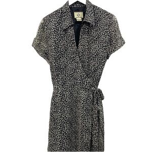 Ice 100% Silk Shell Animal Print V Neck Faux Wrap MIDI Dress Size 10